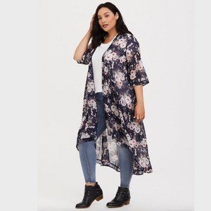 torrid Navy Floral Sheer Kimono with Pink & White Blooms